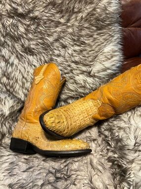 PISTOLERO MEN  Mustard Yellow CAIMAN Crocodile & Leather Western Boots Sz 7.5